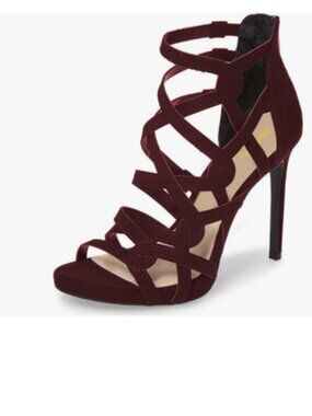 Maiyang Wine Red Open Toe Sexy Caged Sandals Back Zipper Stiletto Heel Shoes